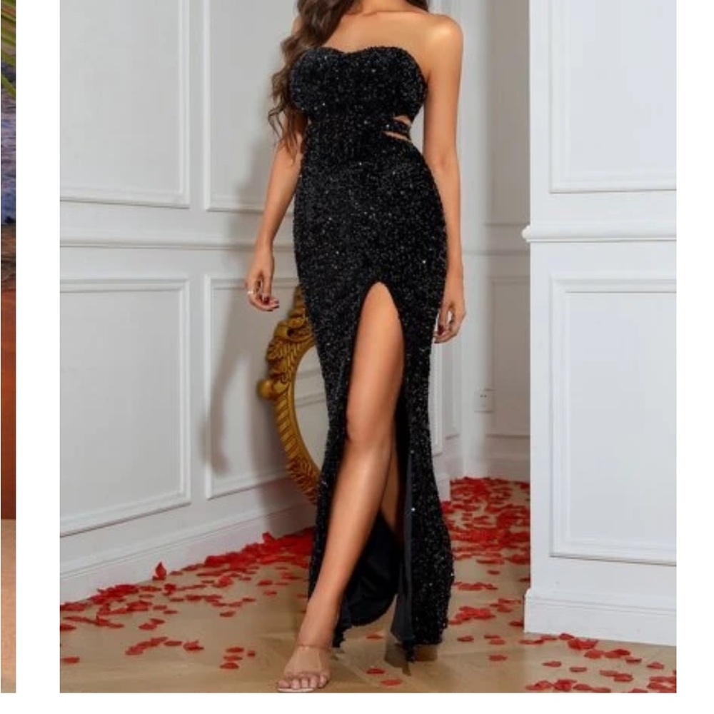 Small Strapless Black Sequin dress from Shein
